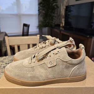 NEW Christian Louboutin Light Beige Suede Tutti Rui Sneakers Size 37.5